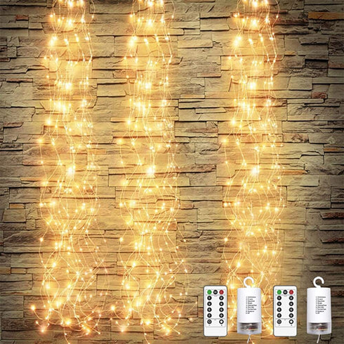 2 Pack 250 LED Firefly Bunch Lights 8.2ft Waterfall Lights, 8 Flashing Modes Fairy Lights Indoor Outdoor Waterproof Garden Decoration Battery Operated Remote Control (Warm White)