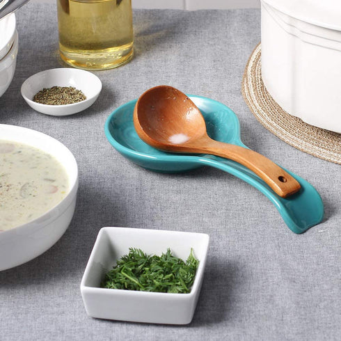 DOWAN Ceramic Spoon Rest for Kitchen, 2 Pieces of Porcelain Stovetop Spoon Holder for Countertop, Turquoise Owl Ladle Rest 9.5 Inches, Dishwasher Safe Farmhouse Kitchen Decor and Accessories