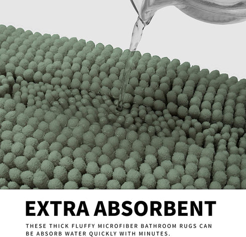 Easy-Going Luxury Chenille Striped Pattern Bath Mat, 20x32 in, Soft Plush Bath Rug, Absorbent Bathroom Rug, Non Slip Perfect Carpet Rugs for Shower, Bedroom, Front Door, Enterway (Greyish Green)