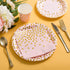 Pink and Gold Party Supplies Disposable Dinnerware Set Serves 25 Gold Dots on Pink Paper Plates Cups and Napkins, Gold Plastic Knives Spoons Forks for Baby Shower Wedding Party Bridal Shower