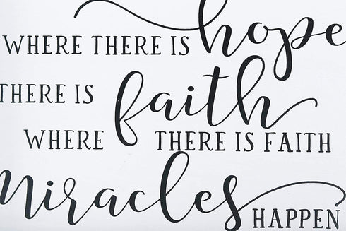 Parisloft Where There is Hope There is Faith Where There is Faith Miracles Happen Wood Wall Framed Sign, White Washed Wood Inspirational Wall Decor