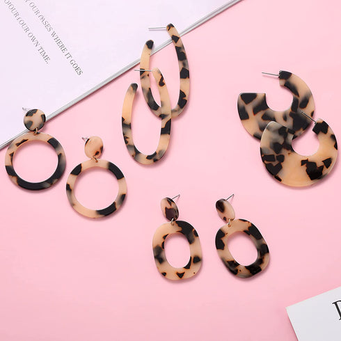 LANTAI 16 Pairs Behemian Acrylic Earrings Rattan Earrings Resin Earrings for Women Girls Leaf Dangle Earrings Mottled Hoop Earrings Gifts Jewelry