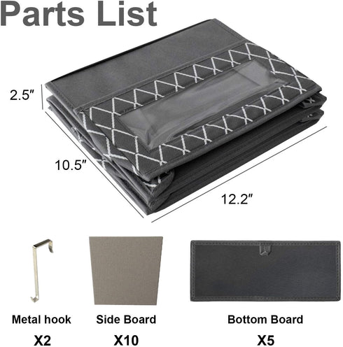 Over The Door Hanging Organizer with 5 Large Pockets,Foldable Wall Mount Fabric Storage with Clear Window and 2 Metal Hooks for Pantry,Closet,Kitchen,Nursery,Bathroom,Dorm-49.6x12.2x5 inches(Grey)