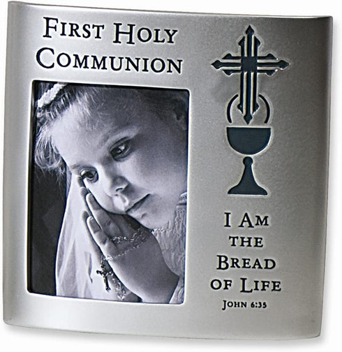 First Holy Communion Bread of Life 6 Inch Silver Resin Decorative Tabletop Picture Frame