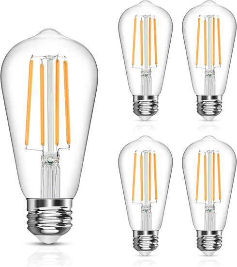 Vintage LED Edison Bulb, 6W, Equivalent 60W, Soft White 2700k, Non-Dimmable Led Filament Light Bulb, E26 Base, High CRI 95+ Eye Protection Led Bulb, Clear Glass for Home Bathroom Kitchen, Pack of 5