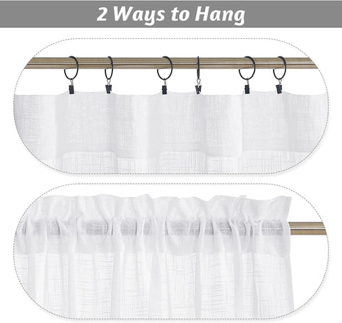 RYB HOME Semi Sheer Curtains - Natural Linen Blend Privacy Sheer Drapes Light Glare Filtering for Living Room Bedroom Bathroom Dining Cafe, White, Width 52 inch x Length 72 inch, 1 Pair