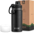 Koodee Kids Water Bottle 16 oz Stainless Steel Triple Wall Vacuum Insulated Wide Mouth Bottle Kids with Leakproof Spout Lid (Black)