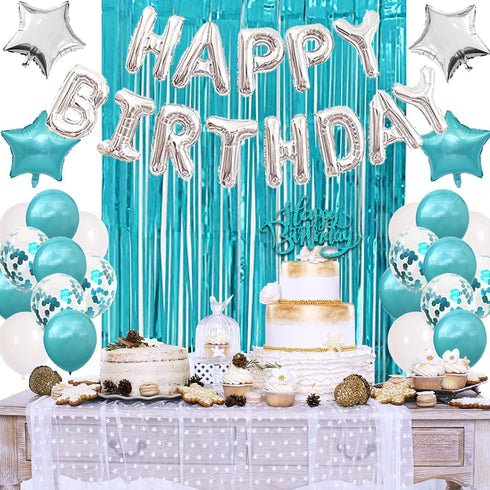 Teal Blue Birthday Decorations for Women Girl - Teal Blue and Silver Birthday Balloons Kit,Turquoise Birthday Party Decoration