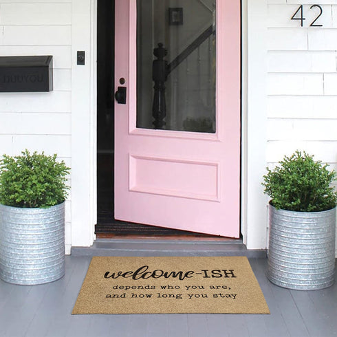 Welcome Mats for Front Door Outdoor Entry Welcome Ish Depends Who You are Doormat Non-Slip Rubber Mat for Home Indoor Farmhouse Funny Kitchen Rugs Balcony Patio Full Brown
