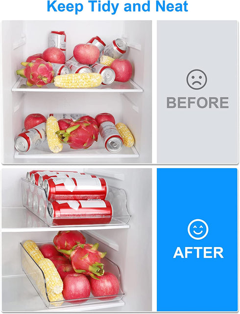 SMARTAKE Soda Can Organizers, 2 PCS Wide Plastic Water Bottle Storage Bins, Clear Refrigerator Organizer Bins, Food Storage Dispensers for Freezer Cabinet Countertops Fridge Kitchen Organization