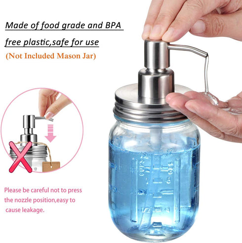Amolliar Mason Jar Liquid Soap Dispenser Lids - 304 Stainless Steel Pumps & Lids for 16oz Regular Mouth Mason Jar-Rustic/Farmhouse Decor, for Hand Soap,Dish Soap, Lotions/Brushed Nickel-6 Pack