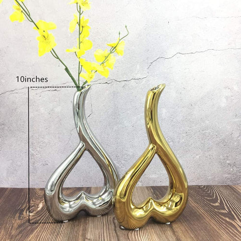 Anding Love Ceramic Art Vase 10 inch High Gold, Silver, Red, Black, White, Home Office, Decoration Choose The Ideal Wedding Special Occasion (LYY02 Silver)