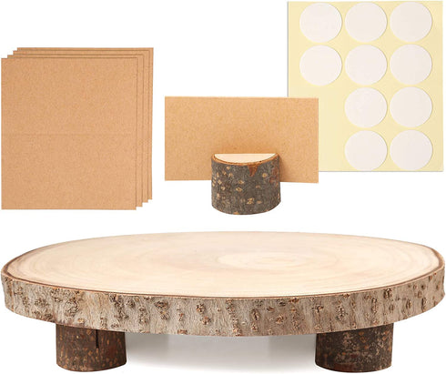 Caydo 10-12 Inch Wood Cake Stand Large Wood Slices Serving Tray for Table Centerpiece, Wedding Cake and Cheese Board