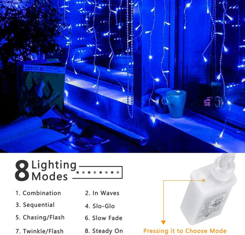 Brizled Blue Icicle Lights, 29ft 360 LED Icicle Christmas Lights, 8 Modes Curtain Fairy Lights with 60 Drops, Clear Icicle Twinkle Lights with Remote for Indoor Outdoor Christmas Wedding Holiday Decor