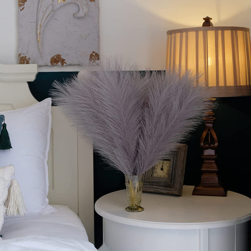 6PCS Grey Artificial Pampas Grass 14'' Faux Pampas Grass Fluffy Pampas Grass Plants Pompass Grass Branches for Home Party Office Garden Wedding Decor