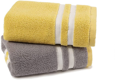 YiLUOMO Hand Towels Set of 2 100% Cotton Striped Checkered Pattern Easter Hand Towel Super Soft Highly Absorbent Towels for Bathroom, Kitchen 13 x 29 Inch (Yellow & Grey)