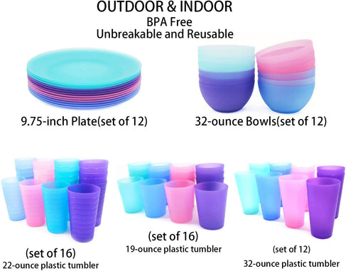 Unbreakable 32-ounce Plastic Restaurant-Style Beverage Tumblers Ice Tea Glasses | set of 12 in Coastal Colors