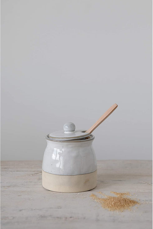 Creative Co-Op White Stoneware Sugar Lid Pot