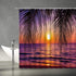 YSATNSFT Ocean Sunset Shower Curtain Tropical Beach Ocean Palm Tree Leaf Sunrise Sunset Theme Orange Sky Sea Water Wave Nature Scenery Fabric Bathroom Decor Set with Hooks(70" WX70 H)