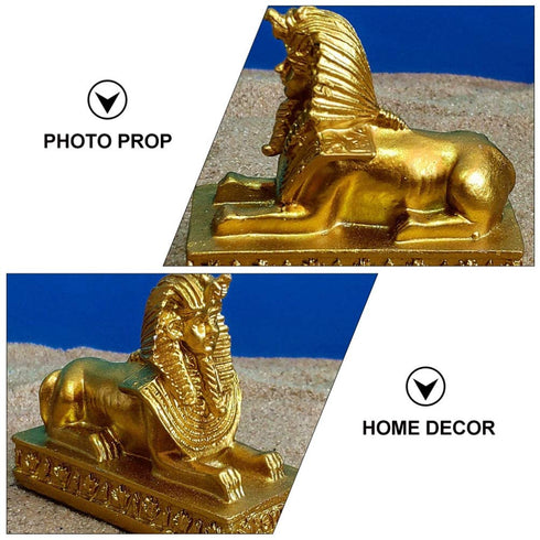 Kisangel 2pcs Sphinx Figurine Resin Egyptian God Statue Desktop Table Mythology Pharaoh Decoration Ornaments (Golden)