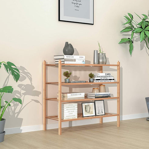 Qompaxs Shoe Rack - 2 Tier, Bamboo Stackable Shoe Storage Organizer Unit Entryway Shelf, Detachable Porch Storage Rack (Natural)