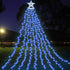 Yostyle Waterfall Christmas Decorations Star Lights String, 317 LED Outdoor Christmas Tree Lights with Topper Star, 8 Modes Decorative Water Flow Lights for Yard Party Holiday Decor (Cool White)