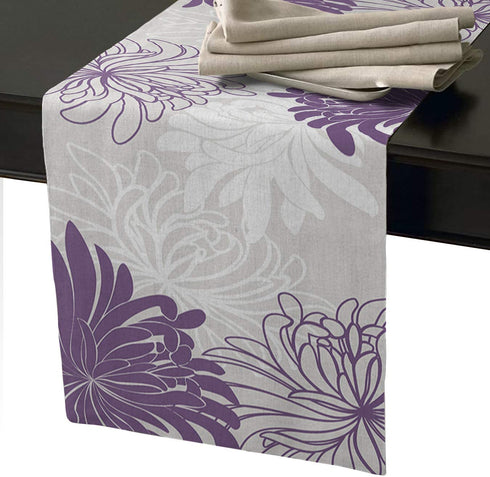 Dinning Table Runners Dahlia Pinnata Flower Turquoise Purple and White Farmhouse Decoration, Birthday Weekend Party, Wedding Table Runner 13 x 70 Inches
