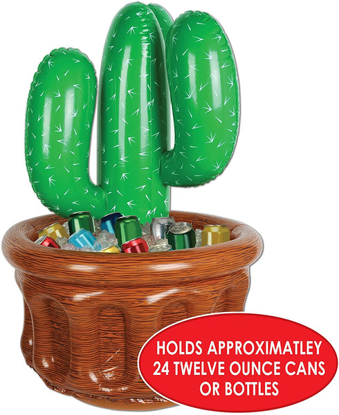 Inflatable Cactus Cooler and Drink Holder - Novelty Party Supplies, Holds Up to 24 -12 Ounce Cans, 1 Count