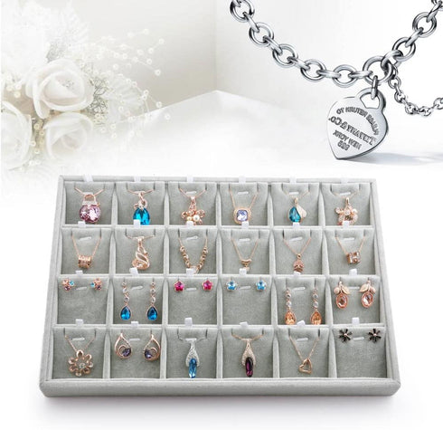 Oirlv Velvet Jewelry Tray 24 Grid Liner Pendant Earrings Organizer Storage Trays Showcase Display Jewelry Holder