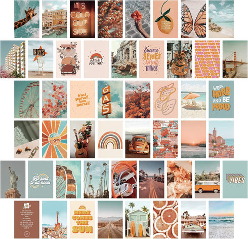 PROCIDA Teen Girl Room Decor Aesthetic, Collage Kit for Wall Aesthetic Boho Peach Beach Picture Wall Collage Kit Aesthetic, VSCO Girls Bedroom Decor, Photo Collage Kit,Dorm Wall Decor 50 Set 4x6 inch