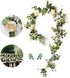 Hasken 6 Ft Artificial Eucalyptus Garland with Champagne Peony Flower Hanging Greenery Garland Fake Flower Garland for Home Wedding Backdrop Table Decor
