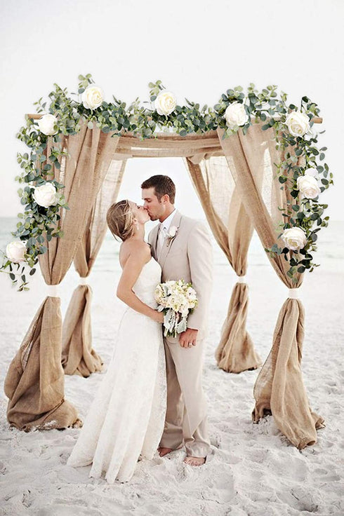 Hasken 6 Ft Artificial Eucalyptus Garland with Champagne Peony Flower Hanging Greenery Garland Fake Flower Garland for Home Wedding Backdrop Table Decor