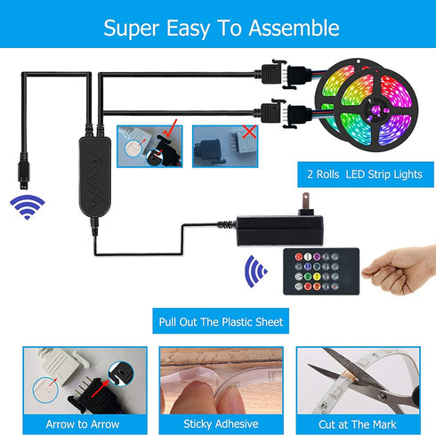 50ft Bluetooth LED Light Strip RGB Color Changing with Phone APP, Music Sync LED Strip Lights with Remote, LED Lights for Bedroom, Kitchen, TV, Party