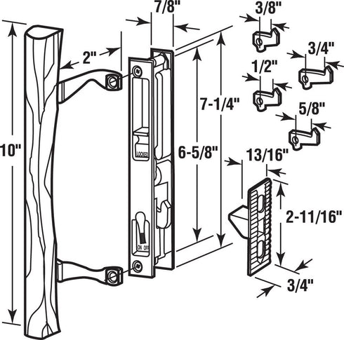 Prime-Line C 1149 Keyed Sliding Door Flush Latch Handle Set, 6-5/8in, Diecast, Chrome Plated, Wood Pull, Pack of 1