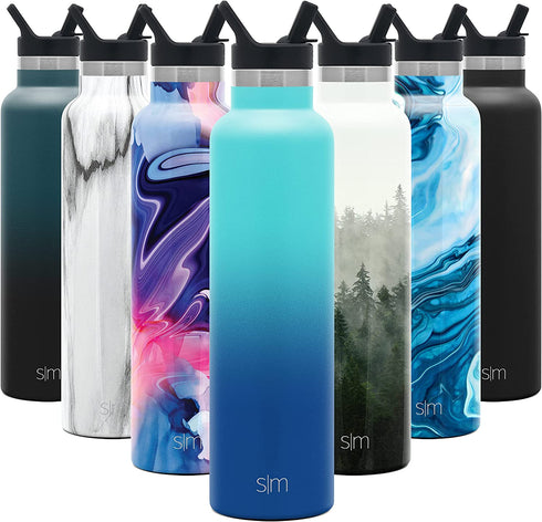 Simple Modern Water Bottle with Narrow Mouth Straw Lid Metal Thermos Vacuum Insulated Stainless Steel l Reusable Leak Proof BPA-Free Flask | Ascent Collection | 24oz, Pacific Dream