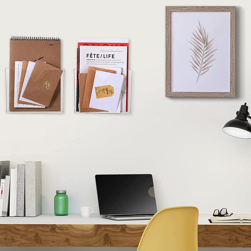 Acrylic File Pockets Wall Mount File Holder Organizer Clear Document Data Frame Pocket for Displaying and Holding File, Magazines, Mail (2 Pieces)