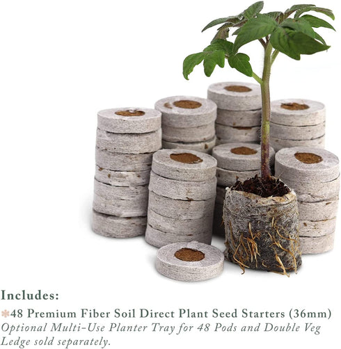 Window Garden Fiber Soil Direct Plant Seed Starters (36mm) 48 Pods - use with our Seed Starter Kit or Any Tray. Expands with Water, Grow Herbs, Flowers and Vegetables. No Messy Soil, Easy,Successful