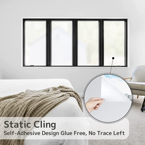 HIDBEA Window Privacy Film, UV Blocking Heat Control Removable Frosted Glass Window Film Static Cling Opaque Door Decorative Sticker for Home Bathroom Office(17.5 x 78.7 Inch, Pure)