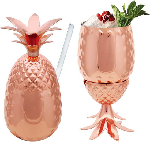Vastigo 14 oz Pineapple Copper Plated Stainless Steel Cocktail Bar Standing Tumbler Mug Cup | Bar ware Kitchen | Drinking Party Cup