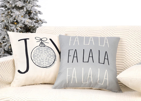 4TH Emotion Gray Christmas Pillow Covers 18x18 Set of 4 Farmhouse Christmas Decorations Merry Tree Joy Let It Snow FA La La Winter Holiday Decor Throw Cushion Case for Home Couch TH055-18