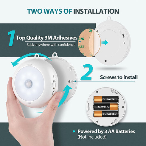 Motion Sensor Light Indoor, LED Closet Lights Battery Operated, Motion Sensor Night Light Under Cabinet Lighting Motion Activated Light, AA Battery Powered Lights, Puck Lights for Wall, Stair (3 Pack)