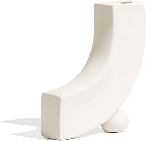 White Ceramic Vase for Home Decor, Modern Geometric Abstraction Decorative Vases for Centerpieces,Kitchen, Living Room,Office,Wedding,Gifts(Minimalist-j Shape)