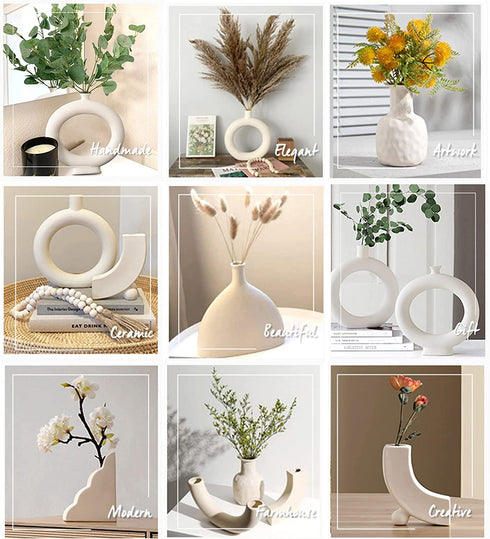 White Ceramic Vase for Home Decor, Modern Geometric Abstraction Decorative Vases for Centerpieces,Kitchen, Living Room,Office,Wedding,Gifts(Minimalist-j Shape)