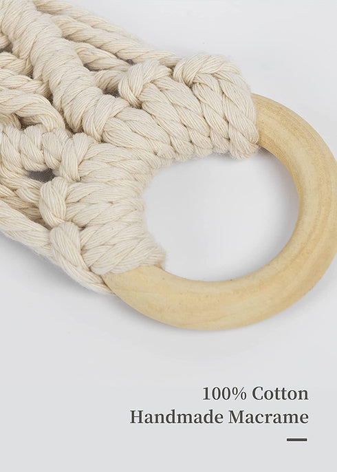 MAZJOARU Macrame Wall Hanging Shelves Bohemian Handmade White Cotton Rope Sturdy Wooden Floating Shelf Decor Storage for Plants Photo Frame for Bathroom Bedroom Living Room-1 Tier Set of 2