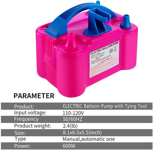PCFING Electric Air Balloon Pump and Balloon Tying Tool in One,110V 600W Portable Dual Nozzles Electric Balloon Inflator for Party with Extra Accessories