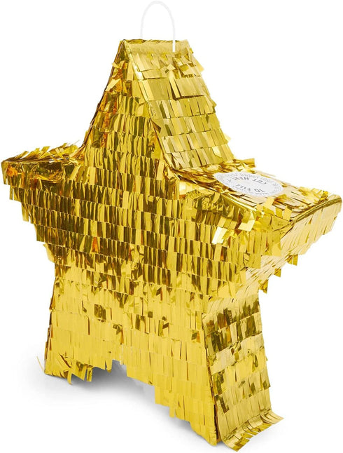 Small Gold Foil Star Pinata for Kids Birthday Party, Baby Shower (13 x 13 x 3 In)