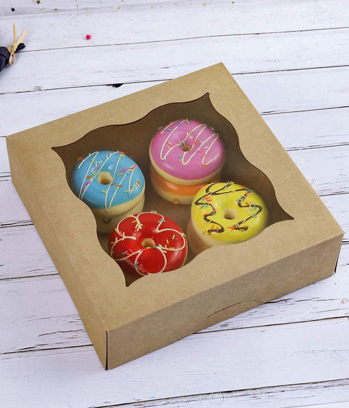 15-Pack 10"x10"x3"Brown Bakery Boxes with PVC Window for Pie and Cookies Boxes Large Natural Craft Paper Box 10x10x3inch (Brown, 15)