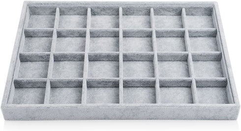 Oirlv 24 Grid Ice Velvet Jewelry Drawer Organizer Tray Stackable Jewelry Trays Removable Dividers for Rings Earring Storage Display