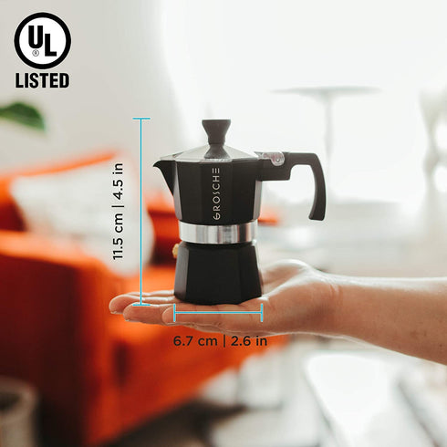 GROSCHE Milano Stovetop Espresso Maker Moka pot 1 espresso Cup - 1.5 fl oz, Black, Cuban Coffee Maker Stove top coffee maker Moka Italian espresso greca coffee maker brewer percolator