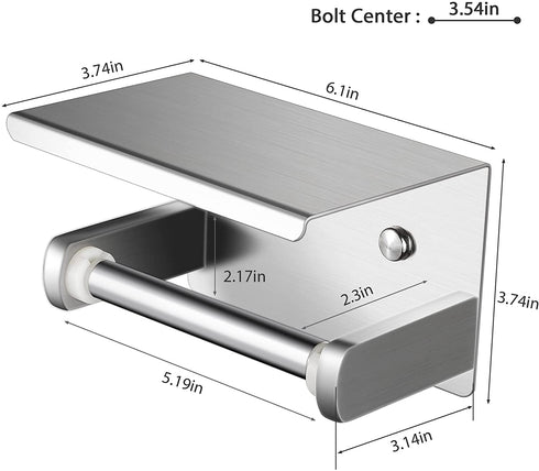 YIGII Toilet Paper Holder with Shelf - Stainless Steel Toilet Roll Holder Self Adhesive or Wall Mounted for Bathroom